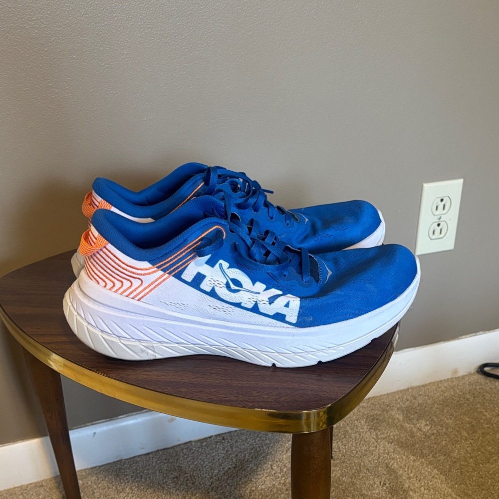 Hoka Mach Men’s Blue Running Shoes with Orange Accents